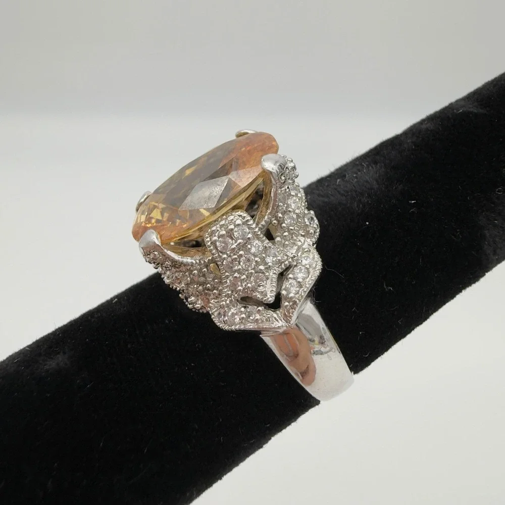 VTG‎ ESPO Champagne CZ Ring 925 Sterling Silver Statement Size 9 QVC